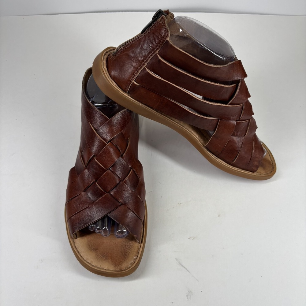Born Iwa Women's US 9M Brown Leather Woven Gladiator Flat Zip Sandals BR0032992 - Picture 14 of 16